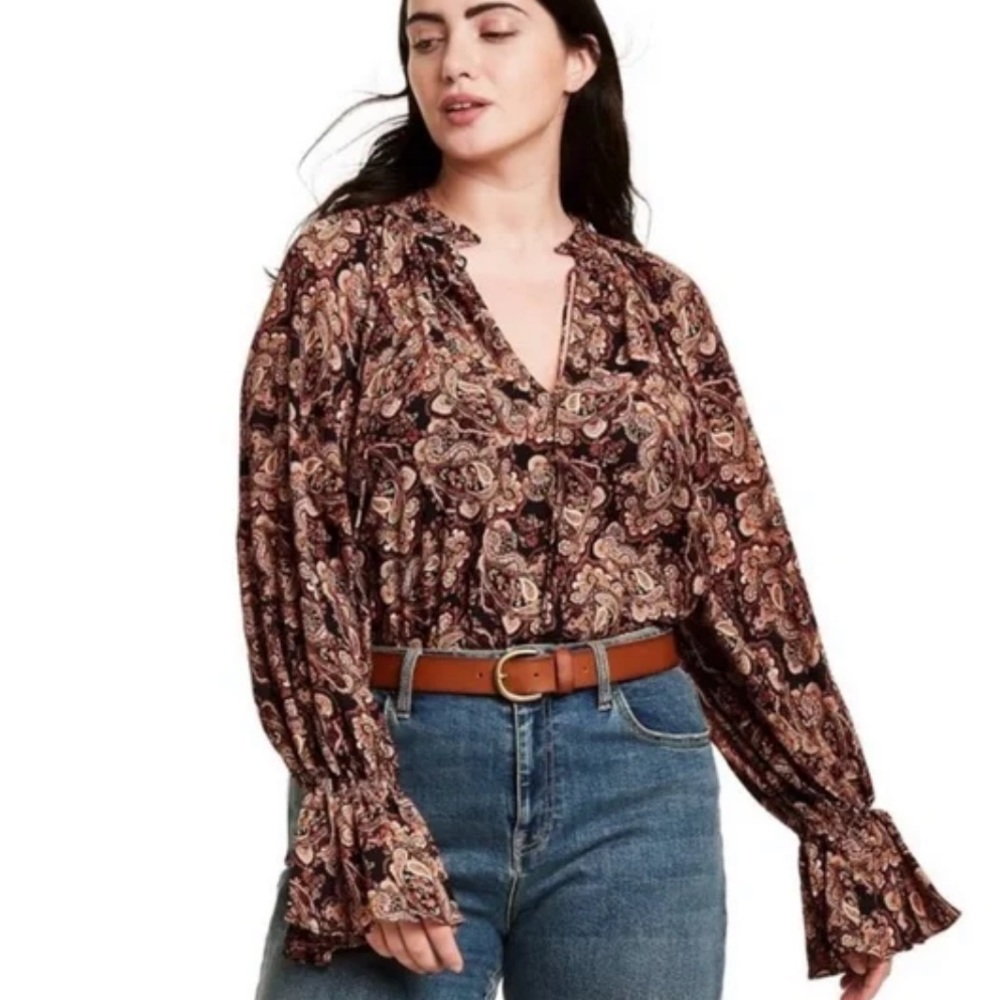 Nili Lotan x Target Plus Brown Paisley Retro Style Blouse Size 1x